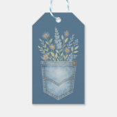 Boho Floral Denim Pocket Blue Jean Baby Shower Geschenkanhänger (Rückseite)