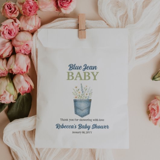 Boho Floral Denim Pocket Blue Jean Baby Shower Geschenktütchen