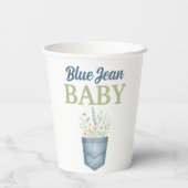 Boho Floral Denim Pocket Blue Jean Baby Shower Pappbecher (Rückseite)