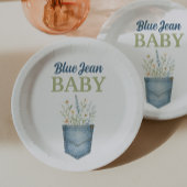 Boho Floral Denim Pocket Blue Jean Baby Shower Pappteller