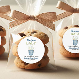 Boho Floral Denim Pocket Blue Jean Baby Shower Runder Aufkleber