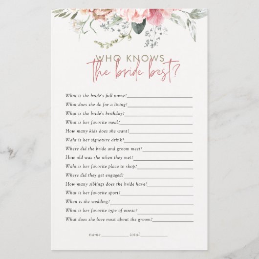 Boho Floral, der das Bride Brautparty Game kennt (Vorderseite)