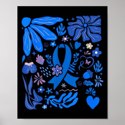 Boho Floral Diabetes Bewusstsein Blauer Band Typ 1 Poster (Vorne)