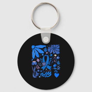 Boho Floral Diabetes Bewusstsein Blauer Band Typ 1 Schlüsselanhänger