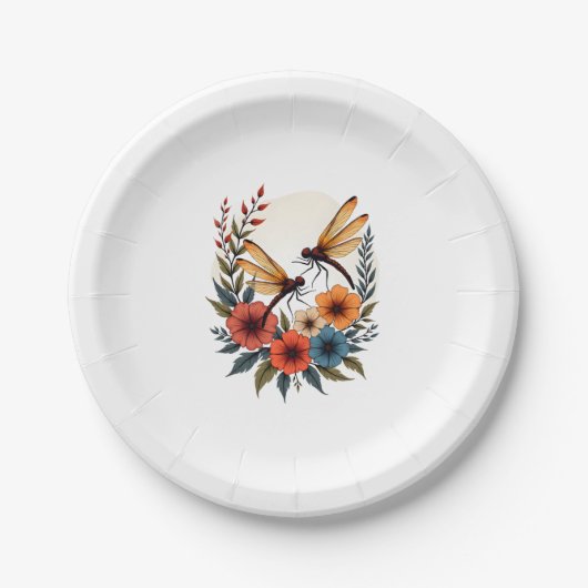 Boho Floral Dragonfly Pappteller (Vorderseite)