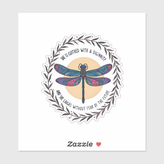 Boho Floral Dragonfly Sie ist mit Stärke bekleidet Aufkleber (Blatt)