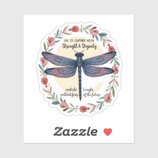 Boho Floral Dragonfly Sie ist mit Stärke bekleidet Aufkleber (Blatt)