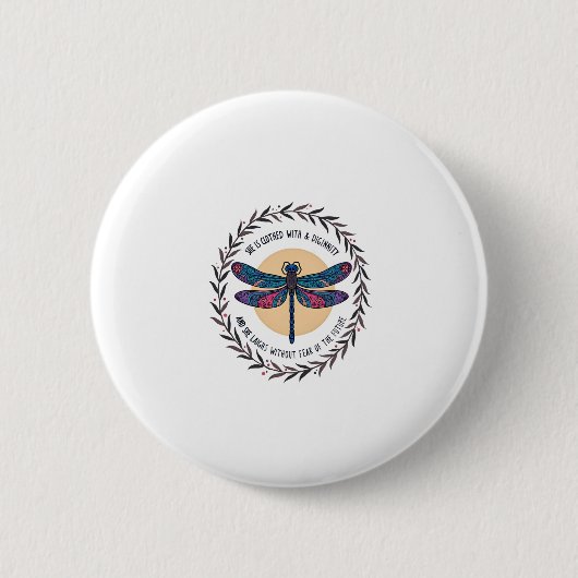 Boho Floral Dragonfly Sie ist mit Stärke bekleidet Button (Vorderseite)