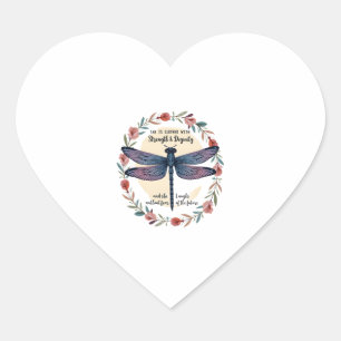 Boho Floral Dragonfly Sie ist mit Stärke bekleidet Herz-Aufkleber