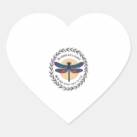 Boho Floral Dragonfly Sie ist mit Stärke bekleidet Herz-Aufkleber (Vorderseite)