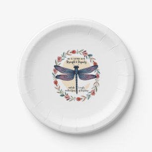 Boho Floral Dragonfly Sie ist mit Stärke bekleidet Pappteller