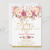 Boho Floral Dream Catcher Baby Shower Girl Einladung (Vorderseite)