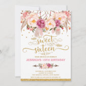 Boho Floral Dream Catcher Sweet 16. Geburtstag Einladung (Vorderseite)