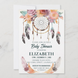 Boho Floral Dreamcatcher Baby Shower Ideas Einladung