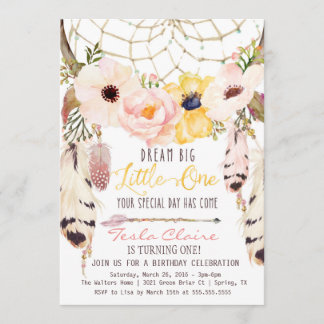 Boho Floral Dreamcatcher Tribal Erster Geburtstag Einladung