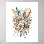 Boho Floral Dusty Blue Beige Blume Poster (Vorne)