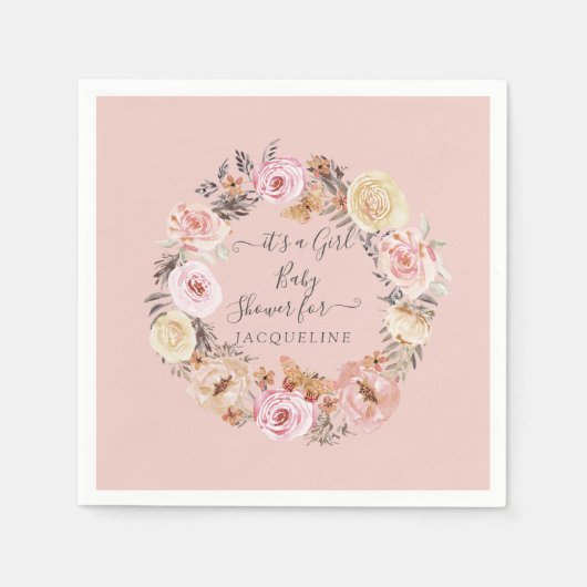 Boho Floral Dusty Pink Modern Baby Girl Dusche Serviette (Vorderseite)