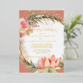Boho floral Dusty Pink Pampas Gold Folieneinladung (Stehend vorne)