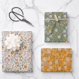 Boho Floral Earth Tones Botanisches Brautparty Geschenkpapier Set