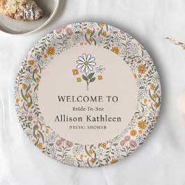 Boho Floral Earth Tones Botanisches Brautparty Pappteller