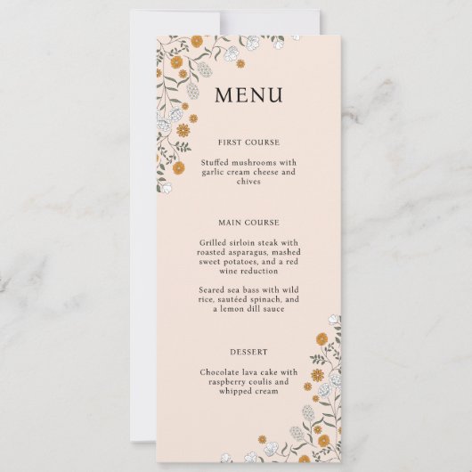 Boho Floral Earth Tones Brautparty Menu Card Einladung (Vorderseite)