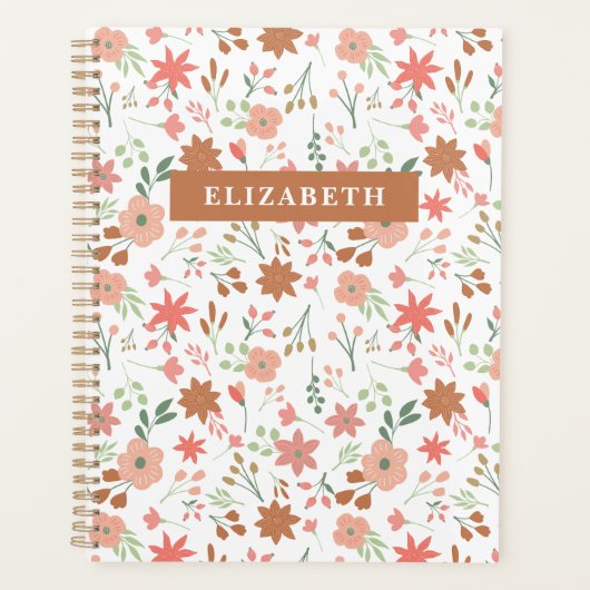 Boho Floral Earth Tones Custom Blume Planer (Vorderseite)