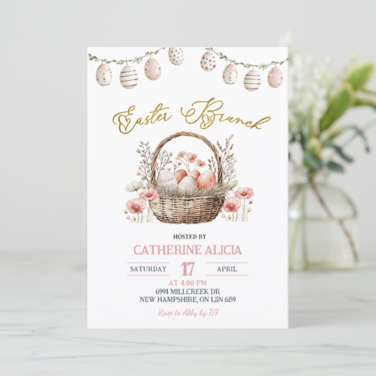 Boho Floral Easter Brunch Invitation Einladung (Stehend Vorderseite)