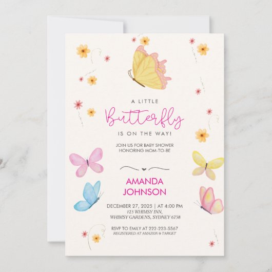 Boho Floral eine kleine Butterfly Baby Dusche Einladung (Vorderseite)