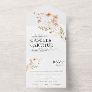 Boho-Floral-Einladung zur Hochzeit zum Antworten All In One Einladung