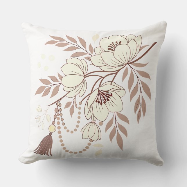 Boho Floral Elegance | Soft Beige Kissen (Vorderseite)