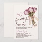 Boho Floral Elegant 40. Geburtstag Einladung (Vorne/Hinten)