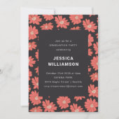 Boho Floral Elegant Black Red Graduation Party Einladung (Vorderseite)