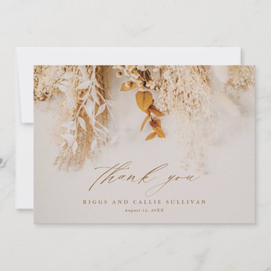 Boho Floral Elegant Script Wedding Dankeskarte (Vorderseite)