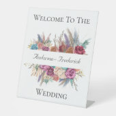 Boho Floral Elegante Script Wedding Welcome Sign Sockelschild (Vorderseite)
