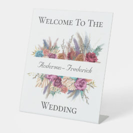 Boho Floral Elegante Script Wedding Welcome Sign Sockelschild
