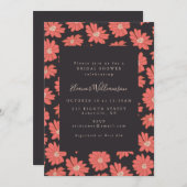 Boho Floral Elegantes Black Red Brautparty Einladung (Vorne/Hinten)