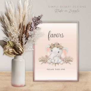 Boho Floral Elephant Baby Duwer bevorzugt Signatur Poster