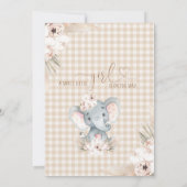 Boho Floral Elephant Baby Girl Babydusche Einladung (Rückseite)