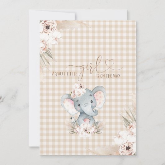 Boho Floral Elephant Baby Girl Babydusche Einladung (Rückseite)