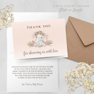 Boho Floral Elephant Babydusche Danke Karte