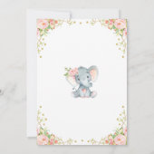 Boho Floral Elephant Einladung Pink Baby Dusche (Rückseite)