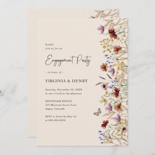 Boho Floral Engagement Party Einladung (Vorne/Hinten)