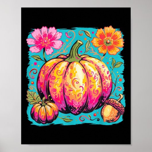 Boho Floral Erntedank Pumpkin Season Fall Vibes Poster (Vorne)