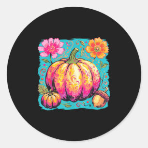Boho Floral Erntedank Pumpkin Season Fall Vibes Runder Aufkleber