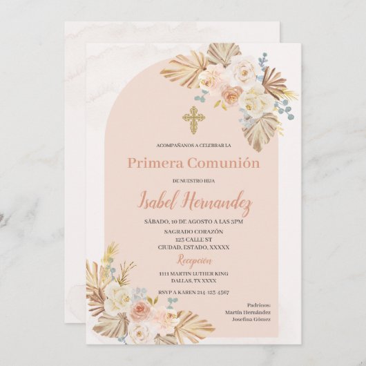Boho Floral erste Kommune Spanisch Einladung (Vorne/Hinten)