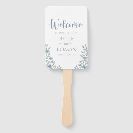 Boho Floral Eucalyptus Blue Wedding Program Fächer (Vorderseite)