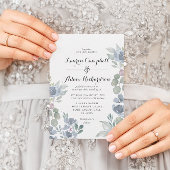 Boho Floral & Eucalyptus Dusty Blue Wedding Einladung