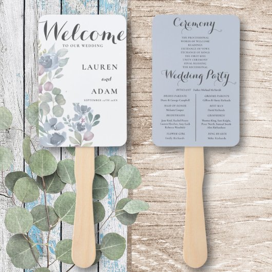 Boho Floral Eucalyptus Dusty Blue Wedding Program Fächer