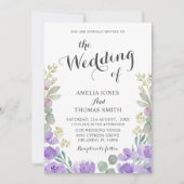 Boho Floral Eucalyptus Lila Hochzeit Einladung (Vorderseite)