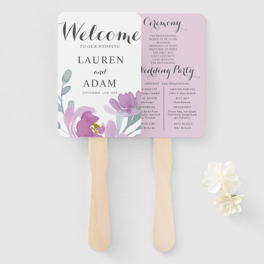 Boho Floral Eucalyptus Pink Wedding Program Fächer (Vorne und Hinten)